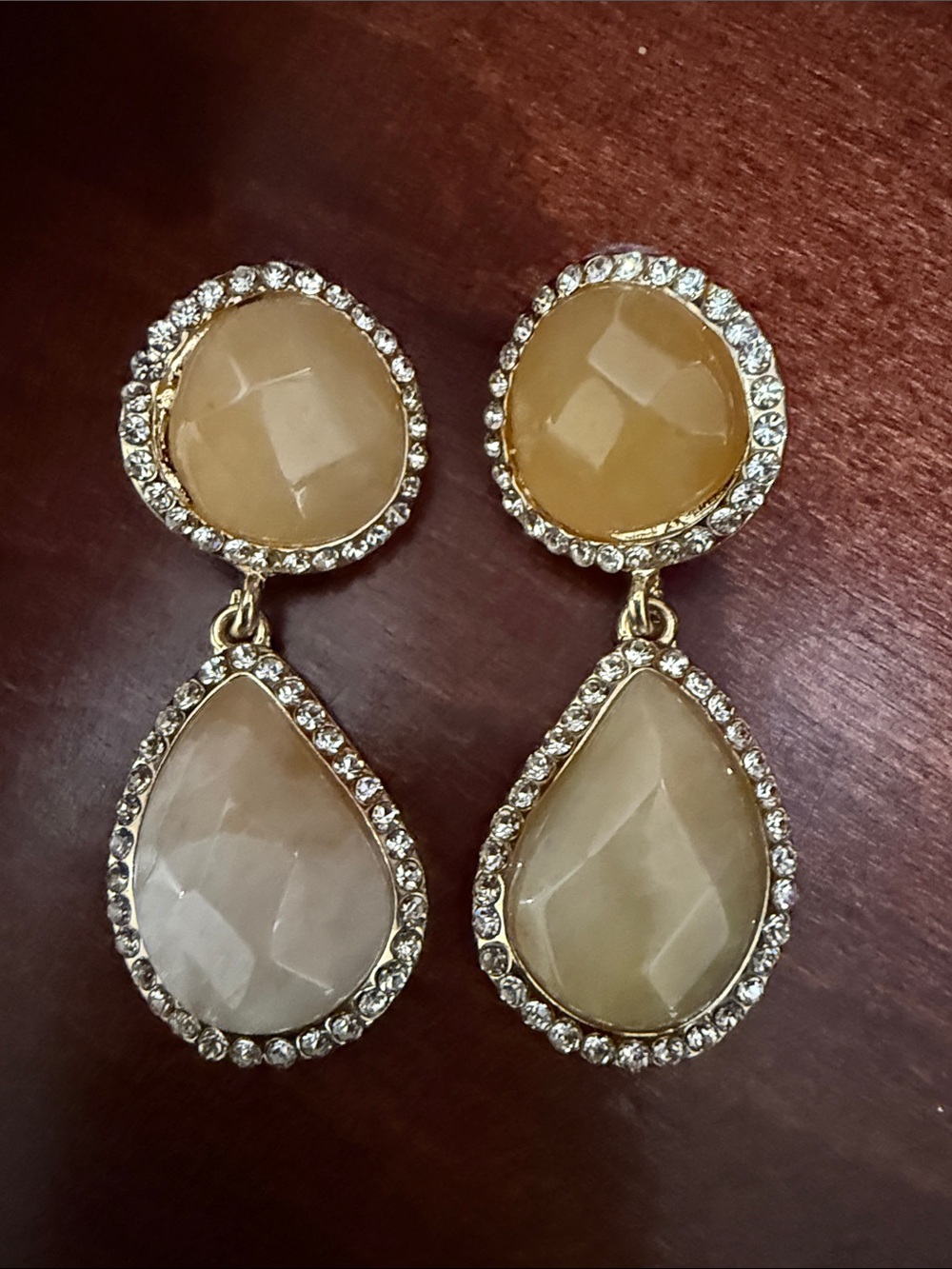 Lane Bryant Gold-Tone Beige Teardrop Crystal Drop Earrings